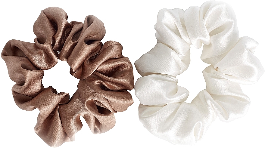 Набор резинок из натурального шелка, размер M, белая+коричневая - de Lure Scrunchie Set  — фото N1