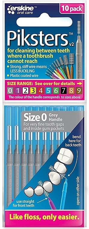 Міжзубні йоржики 0, сірі, 10 шт. - Piksters Interdental Brushes Grey Size 0 — фото N1