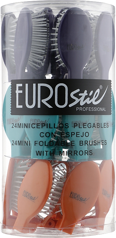 Набор раскладных расчесок с зеркальцем 02789, 24 штуки - Eurostil Mini Brush With Mirror  — фото N1