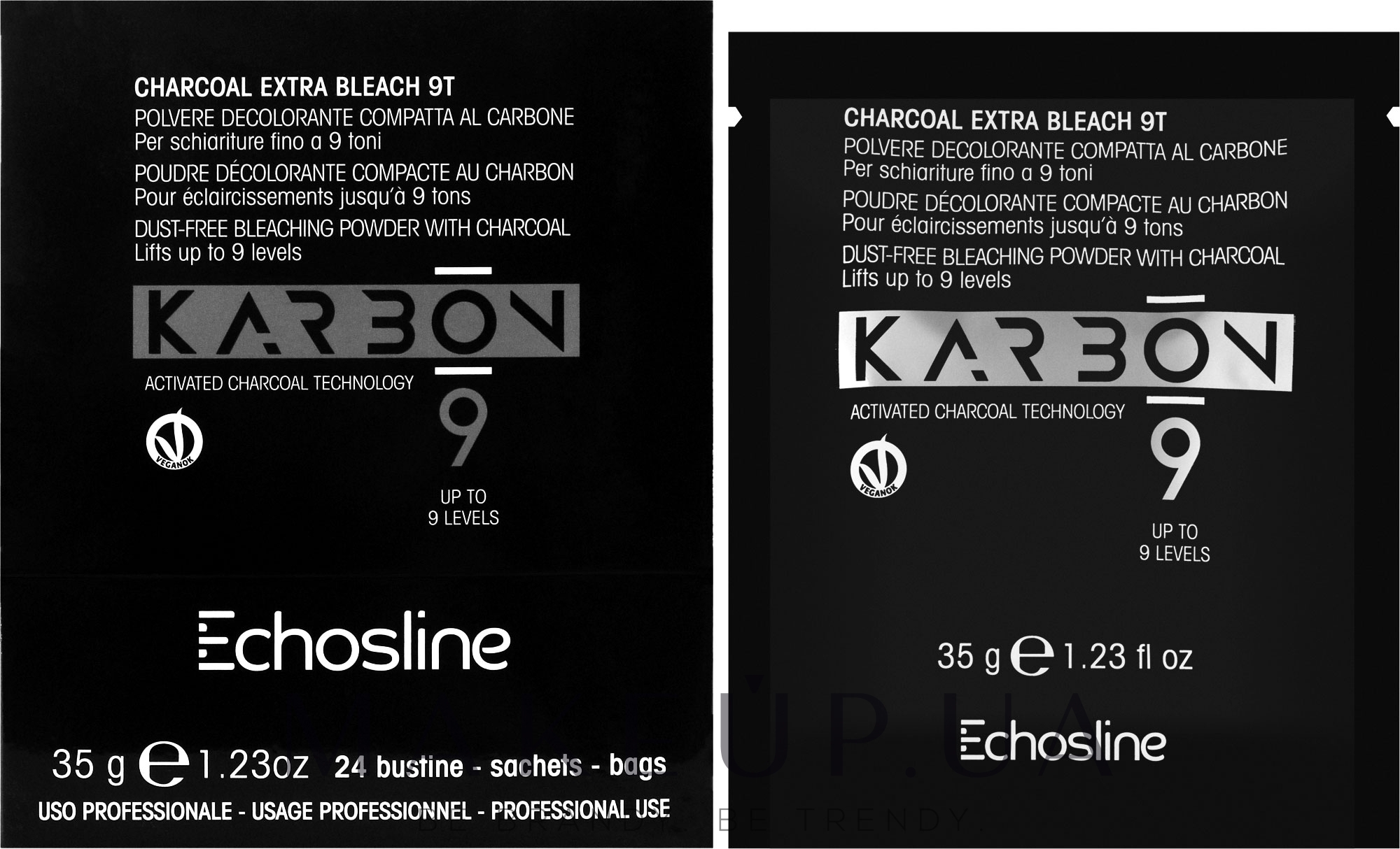 Знебарвлювальний вугільний порошок для освітлення до 9-ти тонів - Echosline 9 Charcoal Extra Bleach 9T — фото 24x35g