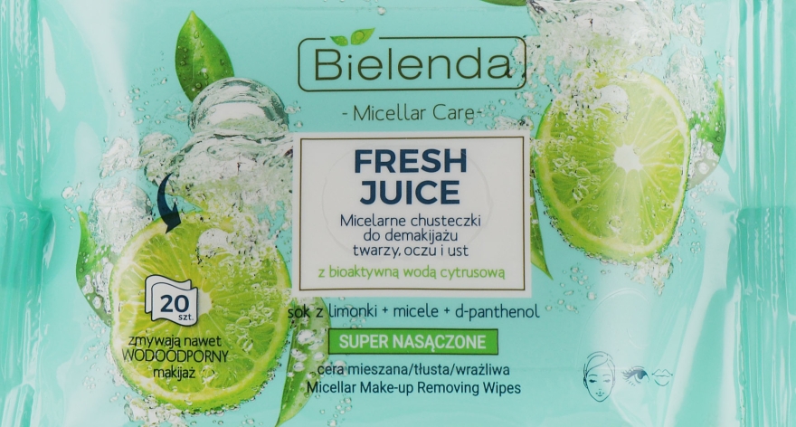 Влажные салфетки для снятия макияжа "Лайм" - Bielenda Fresh Juice Micelar Make-up Removing Wipes — фото N1