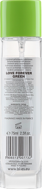 Bi-Es Love Forever Green - Парфюмированный дезодорант-спрей — фото N2