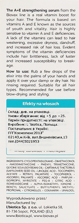 Сыворотка-спрей с витаминами А + Е для укрепления волос - Biovax Serum — фото N4