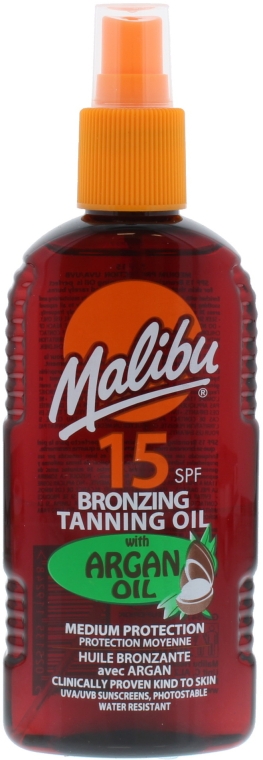 Олія для тіла з ефектом бронзової засмаги - Malibu Bronzing Tanning Oil with Argan Oil SPF 15 — фото N1