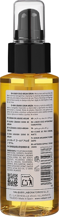 Сироватка для волосся з аргановою олією - Valquer Gold Argan Serum — фото N2