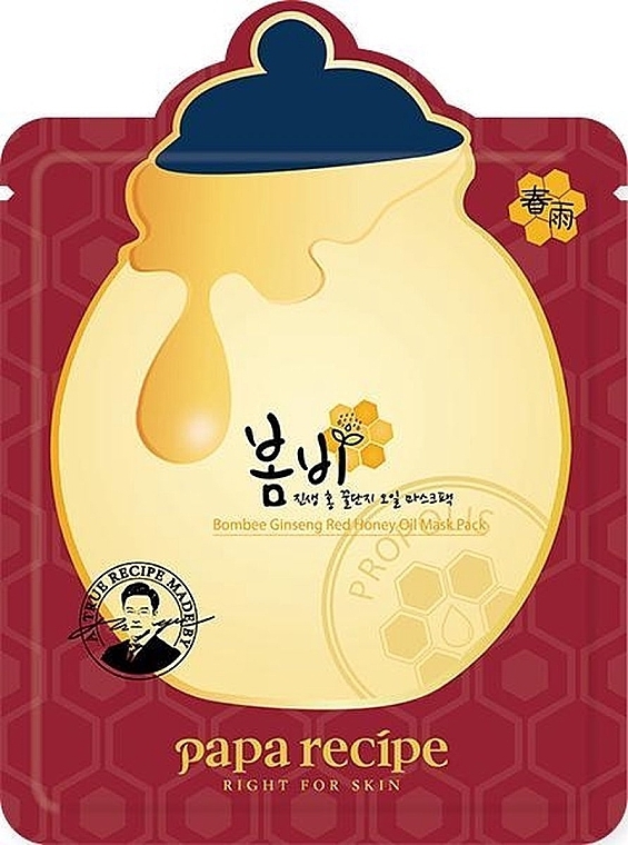 Тканевая маска с экстрактом меда и имбиря - Papa Recipe Bombee Ginseng Red Honey Oil Mask  — фото N1