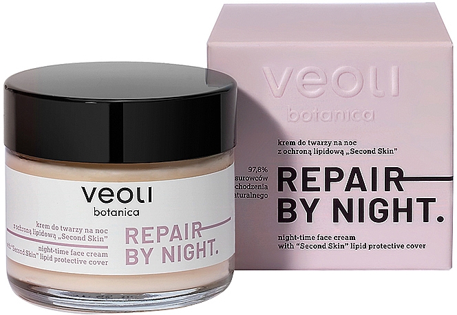 Нічний крем для обличчя з ліпідним захистом "Друга шкіра" - Veoli Botanica Repair By Night Night-Time Face Cream With Second Skin — фото N2