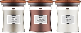 Набор - WoodWick 3 Mini Hourglass Woody Gift Set (candle/3x85g) — фото N2