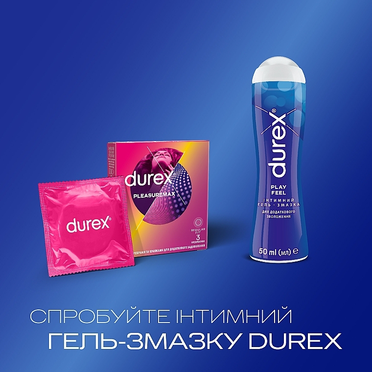 Презервативи латексні з силіконовою змазкою з ребрами та крапками, 3 шт - Durex Pleasuremax — фото N7