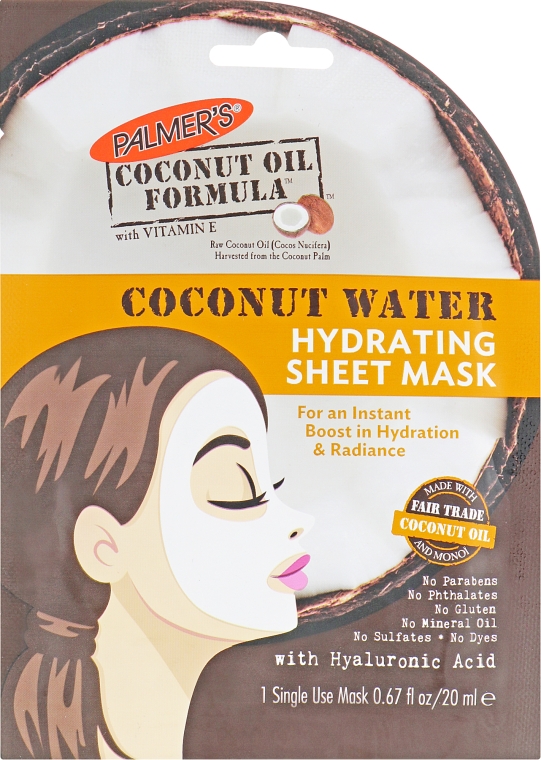 Тканевая увлажняющая маска для лица - Palmer's Coconut Oil Formula Coconut Water Hydrating Sheet Mask — фото N1