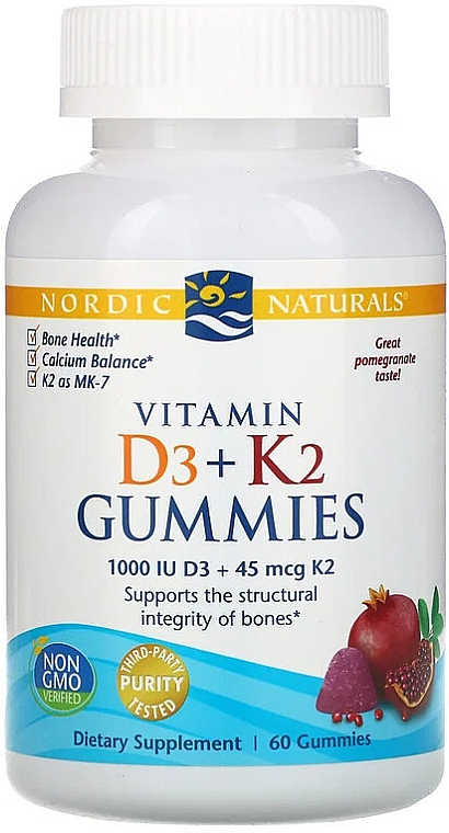 Пищевая добавка со вкусом граната "Витамины D3 + K2" - Nordic Naturals Vitamin D3 + K2 Gummies Pomegranate — фото N1