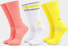 Парфумерія, косметика Шкарпетки високі для жінок "Women's Socks KP Sport 3-Pack", 3 пари, білі, коралові та жовті - Keyplay