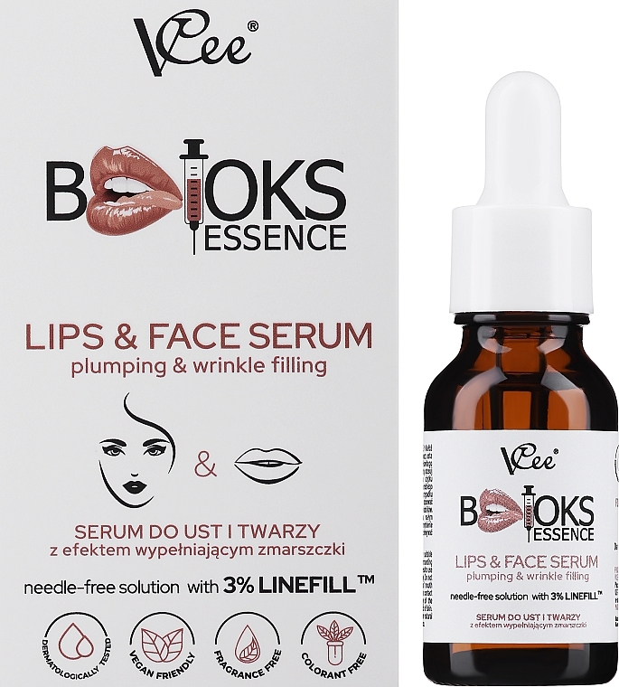 Ботоксна есенція для обличчя й губ, що заповнює й розгладжує зморшки, з 3% Linefill - VCee Botoks Essence Lips & Face Plumping & Wrinkle Filling With 3% Linefill — фото N2