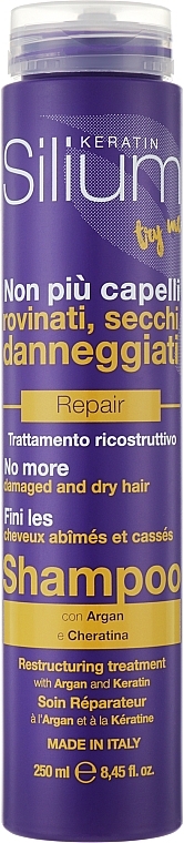 Кератиновый шампунь для реконструкции и восстановления волос с аргановым маслом - Silium Keratin & Argan Repair Shampoo — фото N1