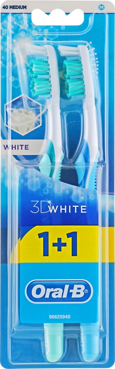 Набір зубних щіток, 40 середньої жорсткості, бірюзова + блакитна - Oral-B Advantage 3D White 1+1 — фото N1