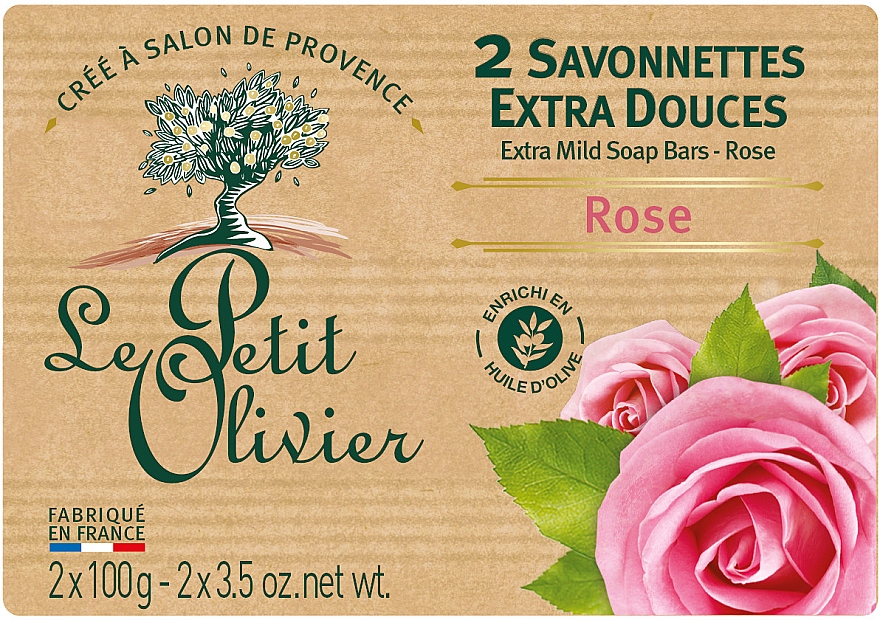 Мило екстраніжне, з екстрактом троянди - Le Petit Olivier - 2 extra mild soap bars - Rose
