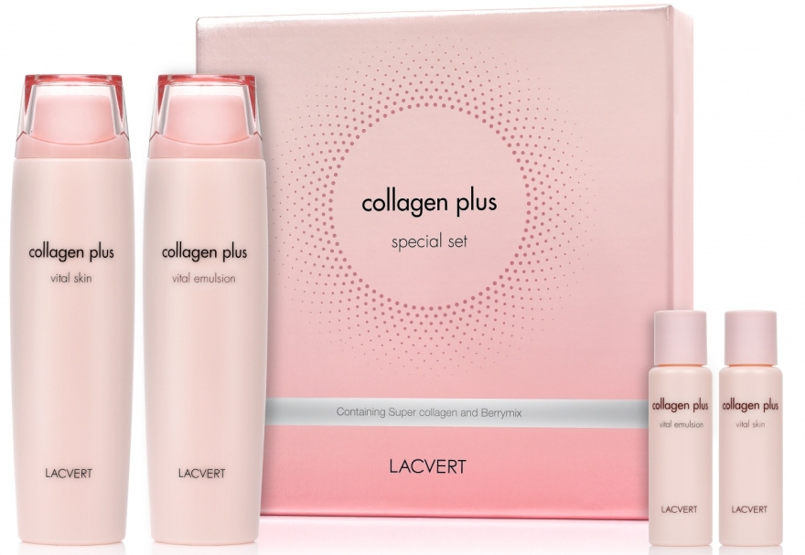 Набор по уходу за кожей лица с коллагеном - LG Household & Health Lacvert Collagen Plus Cosmetic Set (toner/220ml + toner/30ml + emulsion/220ml + emulsion/30ml)