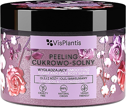 Цукрово-сольовий скраб "Рожева й бавовняна олія" - Vis Plantis Smoothing Sugar And Salt Body Peeling — фото N1