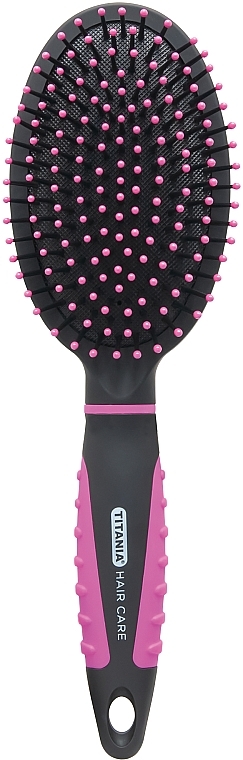 Щітка для волосся овальна, 11 рядків, чорна з рожевим - Titania Hair Care Pneumatic Hair Brush Oval — фото N1