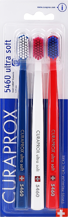 Набор зубных щеток, 5460 Ultra Soft, белая, синяя, красная - Curaprox — фото N1