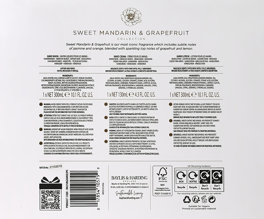 Набор - Baylis & Harding Sweet Mandarin & Grapefruit (h/wash/300ml + h/cr/130ml + h/lot/300ml) — фото N6