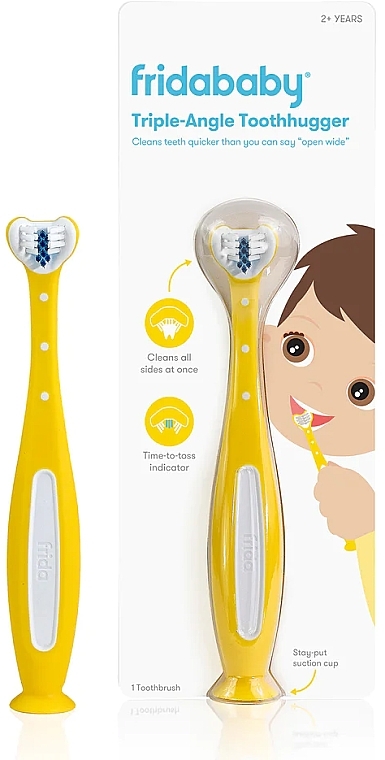Зубна щітка для дітей, 3D з V-подібною головкою, жовта - Frida Baby Triple-Angle Toothhugger — фото N1