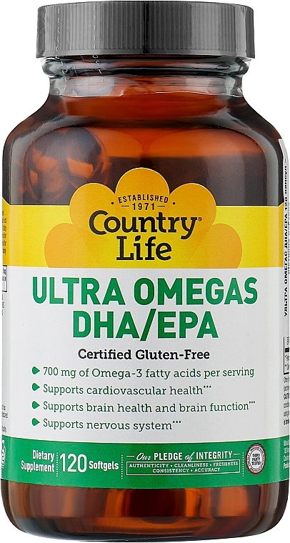 Капсули ультраомега з DHA/EPA - Country Life Ultra Omega's DHA/EPA 120 Sftgls — фото N1