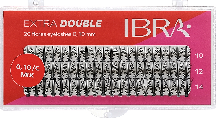 Накладные ресницы в пучках C 0,10 мм, 10/12/14 - Ibra Extra Double 20 Flares Eyelashes Mix — фото N1