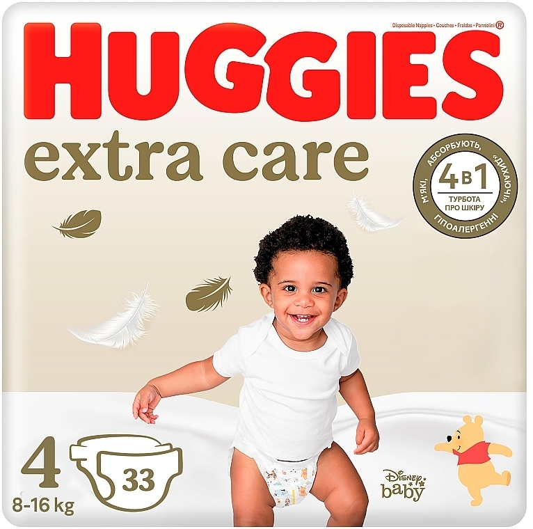 Підгузники Extra Care, розмір 4 (8-16 кг), 33 шт. - Huggies — фото N1