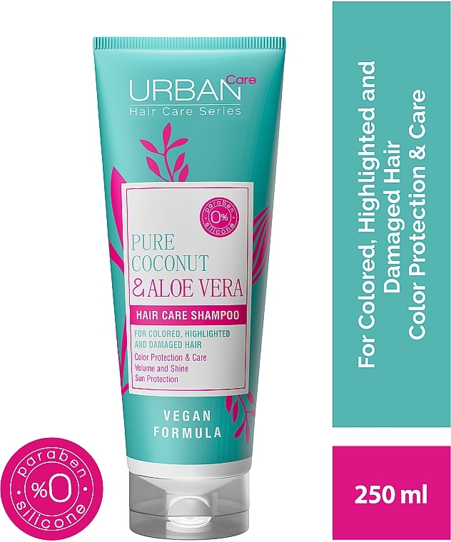 Шампунь для защиты цвета волос - Urban Pure Coconut & Aloe Vera Hair Shampoo — фото N2