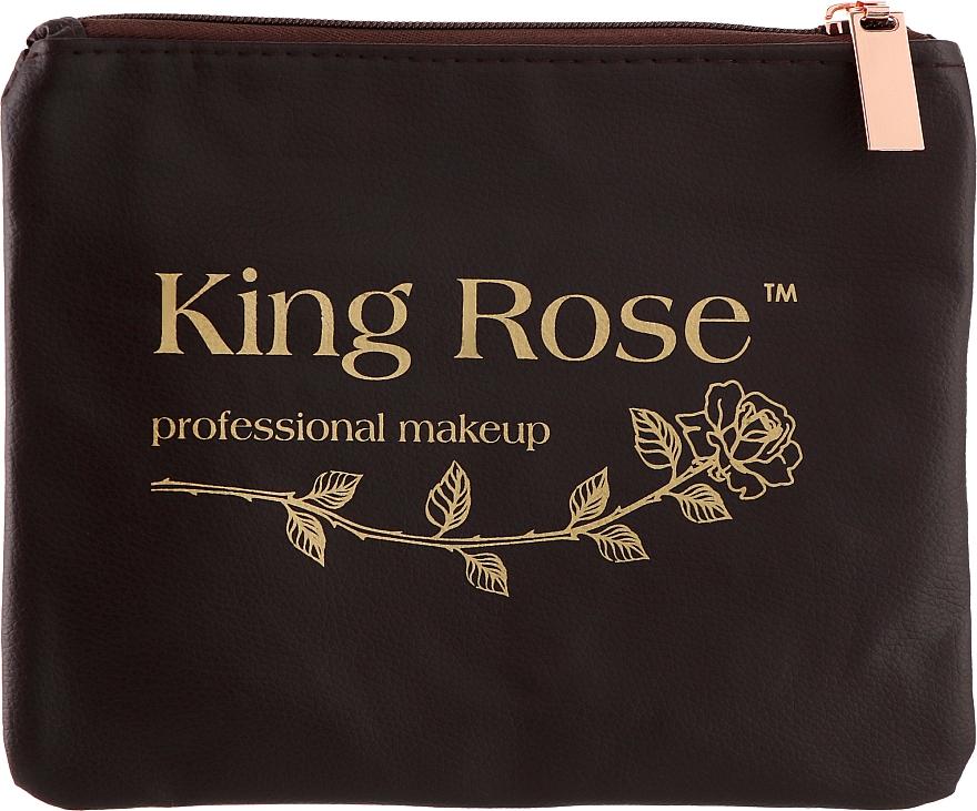 Набор кистей для макияжа в косметичке, 15 шт, коричневый - King Rose — фото N2
