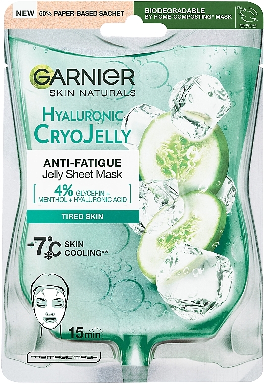Гиалуроновая тканевая маска-желе с эффектом охлаждения и увлажнения для кожи лица с признаками усталости - Garnier Skin Naturals Hyaluronic Cryo Jelly Sheet Mask