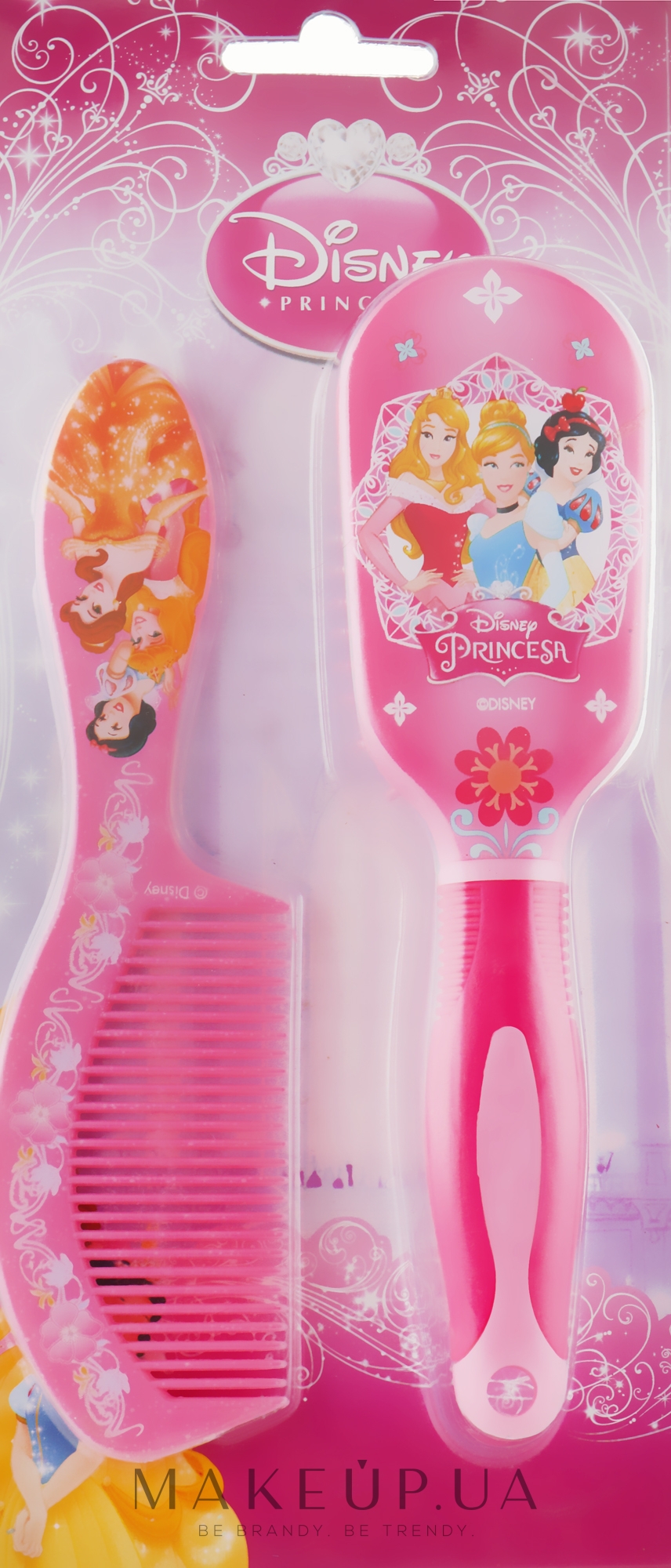 Расческа и щетка детская для волос "Принцессы", 7058, розовая - La Rosa — фото 2шт