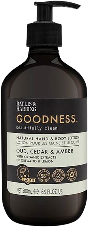 Лосьйон для рук і тіла - Baylis & Harding Goodness Oud Cedar & Amber Natural Hand & Body Lotion — фото N1