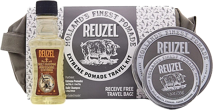 Набор - Reuzel Extreme Pomade Travel Kit (h/pomade/113g + h/pomade/35g + shm/100ml + bag/1pcs) — фото N1