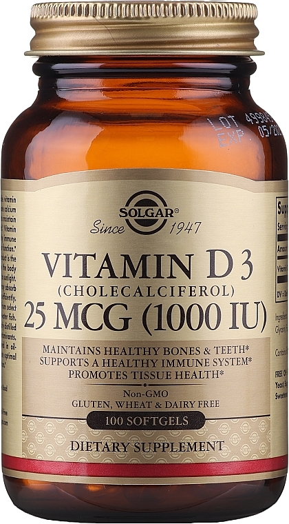 Дієтична добавка "Вітамін D" - Solgar Vitamin D3 1000 IU Cholekacyferol — фото N5