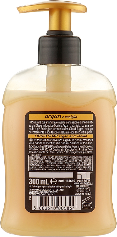 Рідке мило "Аргана й ваніль" - Malizia Liquid Soap Argan And Vaniglia — фото N2