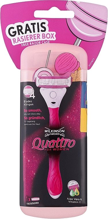 Бритва в тревел-кейсе с 1 сменным картриджем - Wilkinson Sword Quattro For Women — фото N1