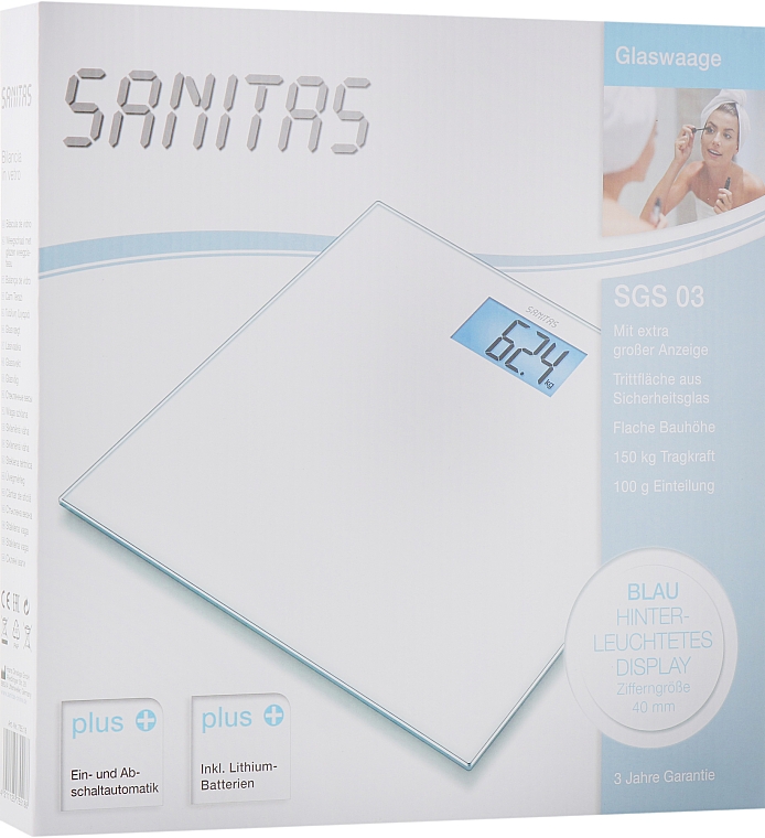 Весы стеклянные, SGS 03 - Sanitas Bathroom Scales Glass — фото N2