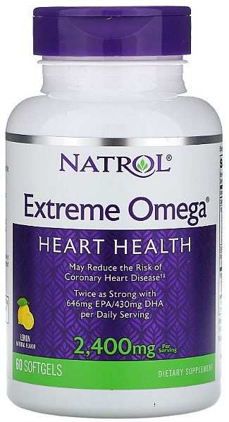 Омега-жиры, 2400мг со вкусом лимона - Natrol Omega Extreme Heart Health — фото N1