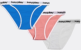 Трусики-танга для жінок "Tanga 3-Pack", 3 шт, білі, сині та рожеві - Keyplay — фото N1