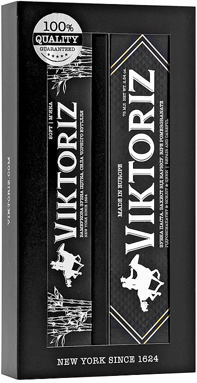 Набір "Бамбукове вугілля" - Viktoriz New York Gift Set (toothpaste/100ml + toothbrush/1pcs)