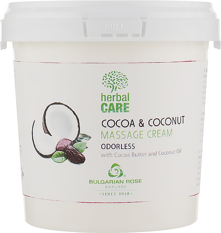 Масажний крем з какао й кокосом, без запаху - Bulgarian Rose Herbal Care Cocoa & Coconut Massage Cream Odorless — фото N1