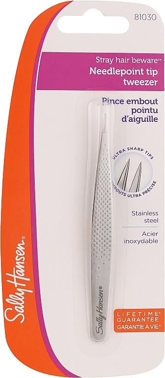 Пінцет для брів, 81030 - Sally Hansen Stray Hair Beware Needle Point Tip Stainless Steel Tweezers — фото N1