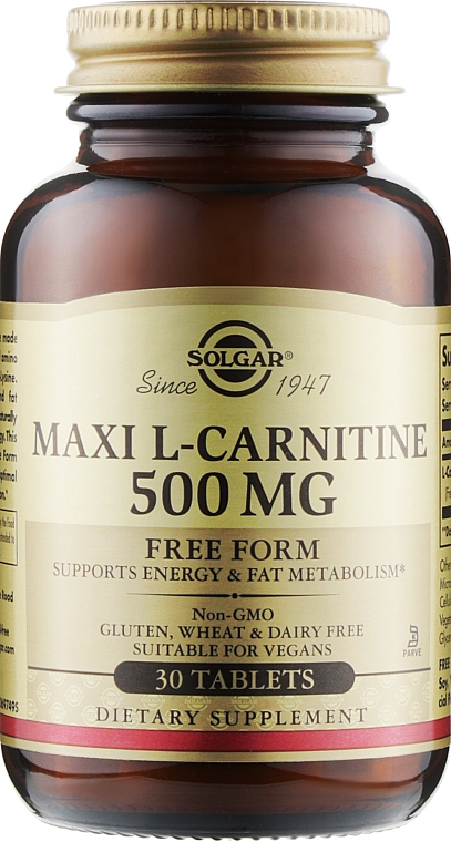 Пищевая добавка "L-карнитин", 500 мг - Solgar L-Carnitine — фото N1