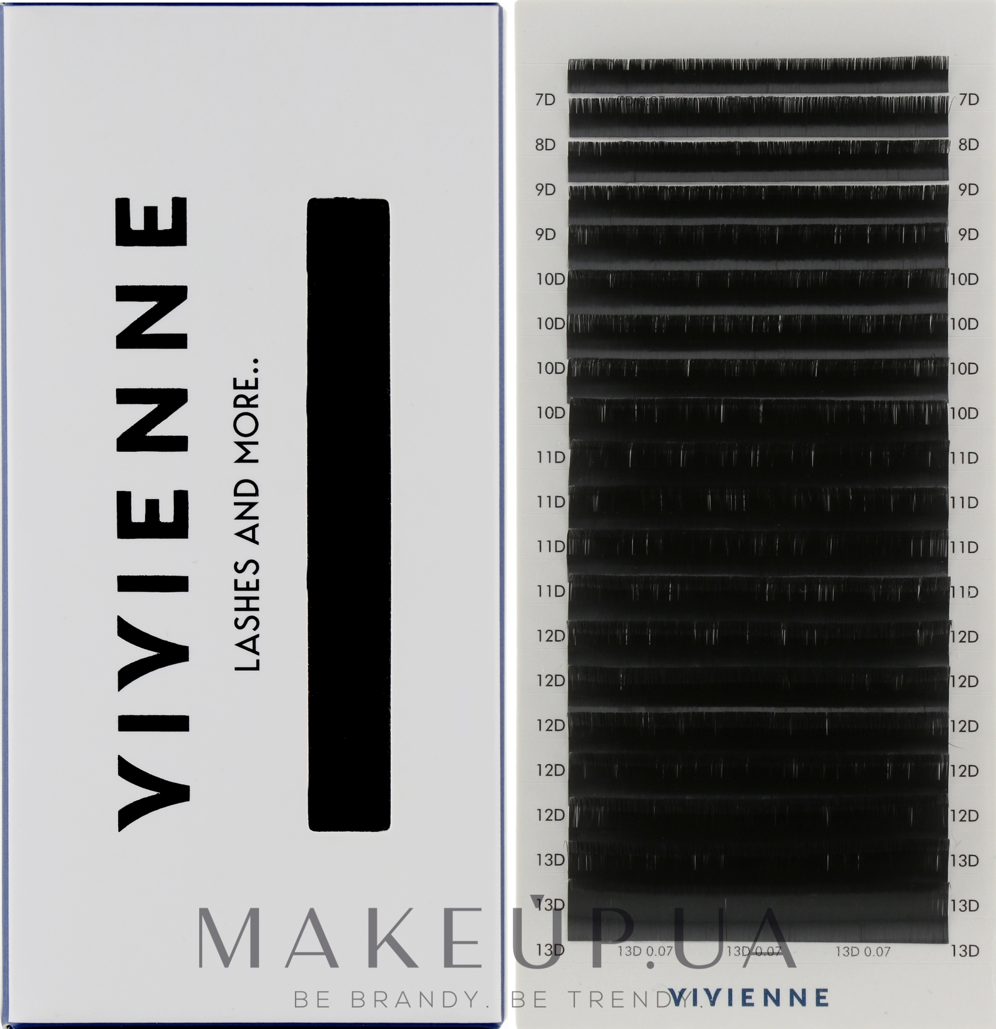 Накладные ресницы "Elite", черные, 20 линий (mix, 0.07, D, (7-13)) - Vivienne — фото 1уп