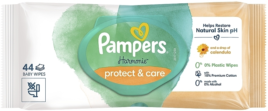 Детские влажные салфетки с календулой, 44 шт. - Pampers Harmonie Protect&Care Baby Wipes  — фото N2