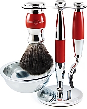 Парфумерія, косметика Набір для гоління - Edwin Jagger Red & Chrome 4 Piece Mach3 Set Black Synthetic