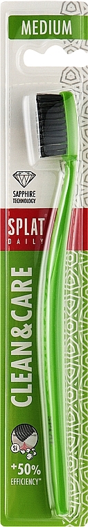 Зубна щітка середньої жорсткості, зелена - Splat Clean & Care Daily Medium Toothbrush — фото N1
