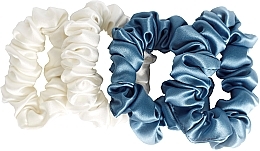 Набір резинок з натурального шовку, розмір S, біла + блакитна - de Lure Scrunchie Set — фото N1